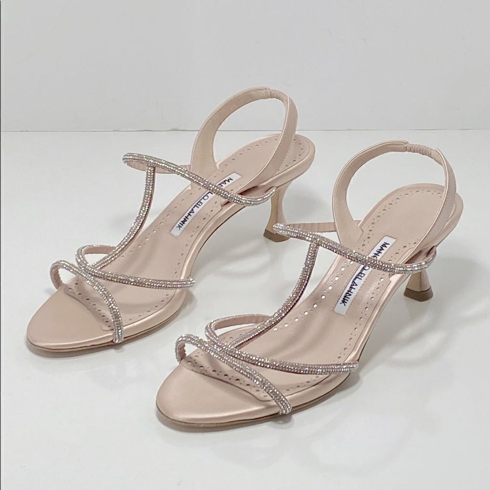 Manolo Blahnik Lucecry Satin Embellished Slingback Sandals size 37